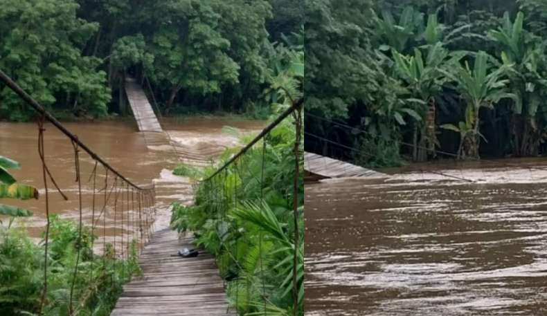 Jembatan Gantung di Desa Negeri Sakti Ambruk dan Nyaris Putus, Motor Dinas Hanyut