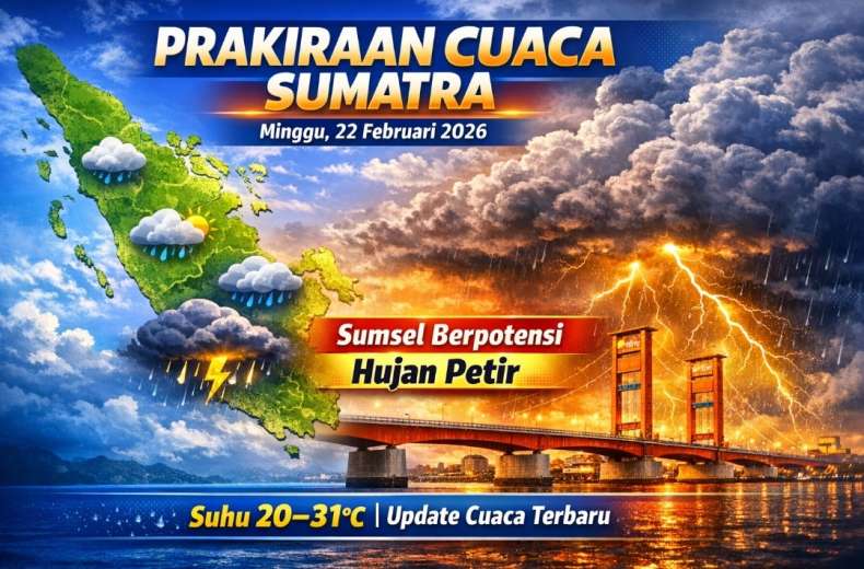 Prakiraan Cuaca Sumatra Minggu 22 Februari 2026, Sumsel Potensi Hujan Petir